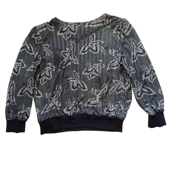 Vintage 80s Fun Funky Metallic Blouse Tag sz 18 Black Silver Leaf Slinky - Picture 3 of 15